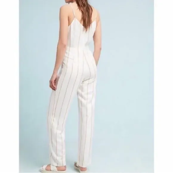 Anthropologie Essential Striped Jumpsuit Rayon Linen Lined Sz 8 - Picture 13 of 13